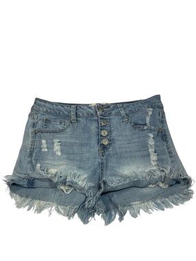 Altard State Blue Denim Shorts Size 28 Button Front Frayed Cuff Womens Mid Rise